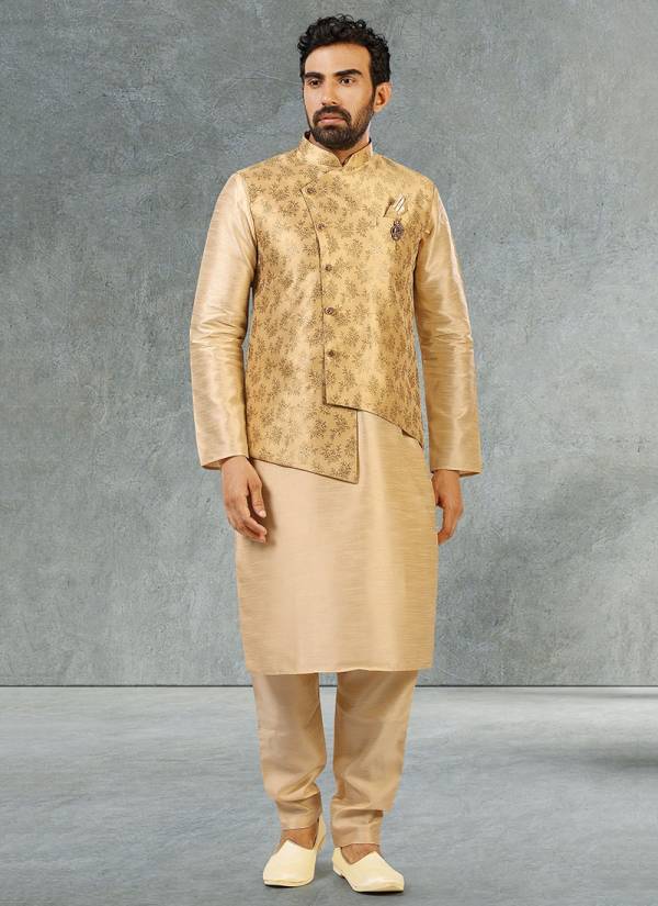 soumya creation Latest Party Wear Jacquard Banarasi Silk Digital Print Kurta Pajama With Jacket Mens Collection
